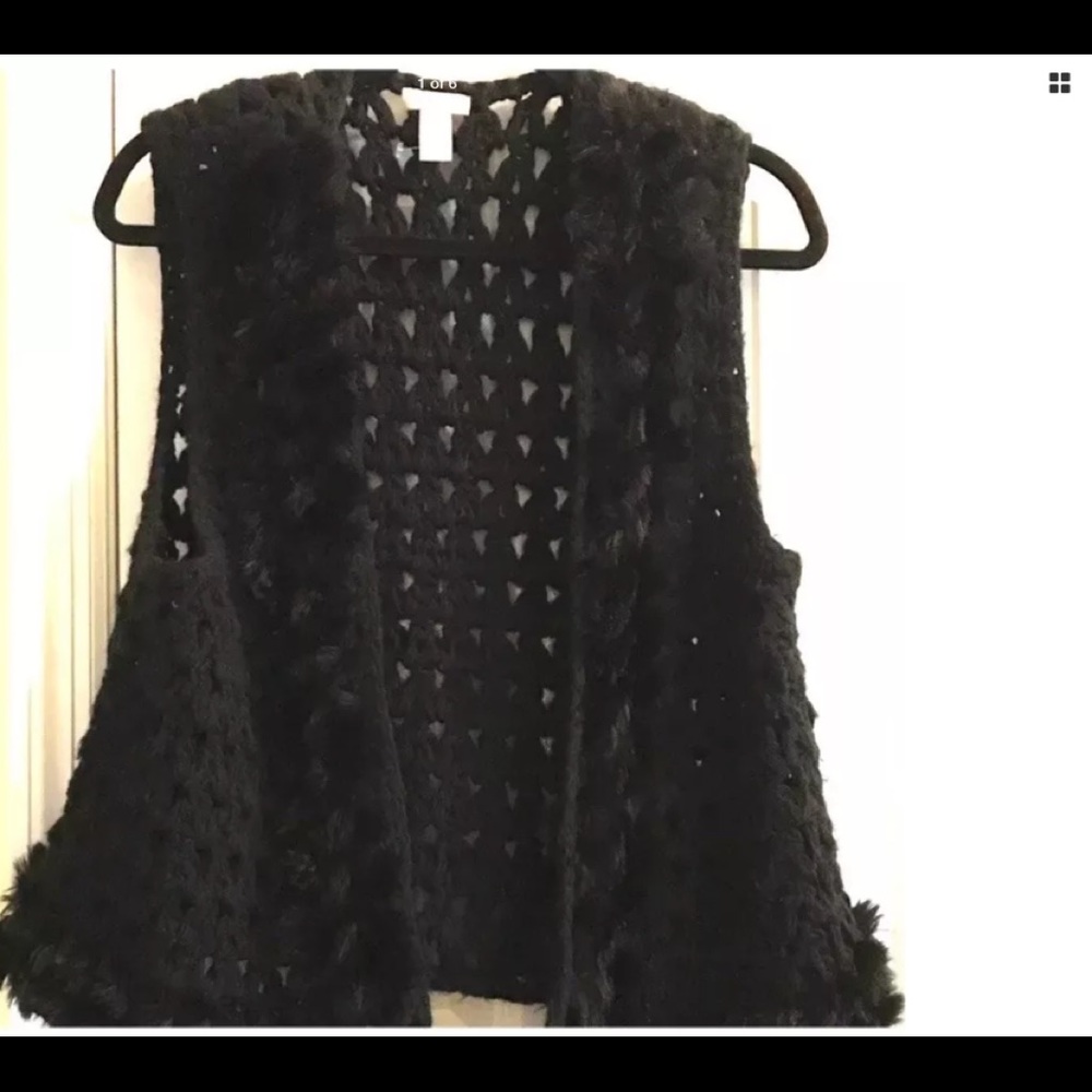 Chico’s  Black Fur Trimmed Crocheted Vest
